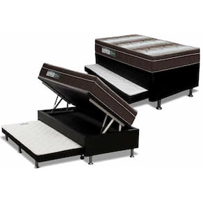 Cama Box Baú c/Auxiliar Solteiro: Colchão Anatômico Ortobom Ortopédico Light + Base CRC Courano Black(88x188)