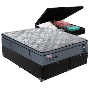 Cama Box Baú Preto e Colchão Queen Charlotte Molas Ensacadas Sealy
