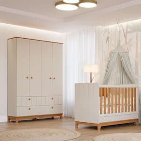 Quarto de Bebê Berço Mini Cama e Guarda-Roupa 4 portas 4 gavetas Liza Permobili