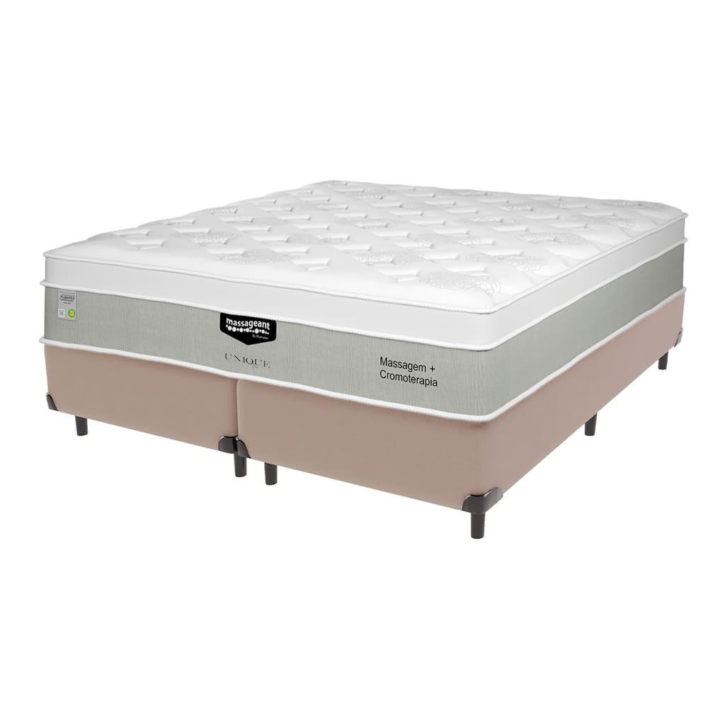 Cama Box Bege e Colchão King Massageant Unique