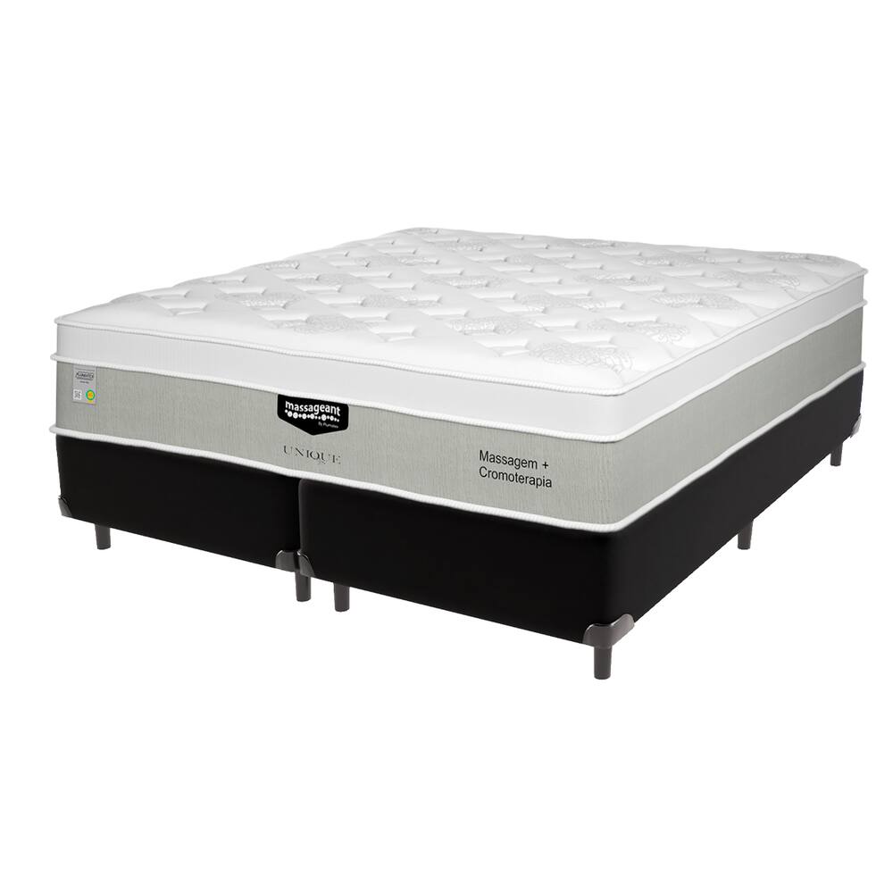 Cama Box Preto e Colchão King Massageant Unique