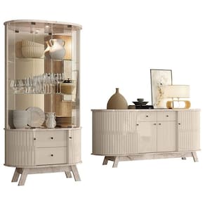 Aparador para Sala Buffet Mônaco e Cristaleira Moss Calacata Off White - Madetec