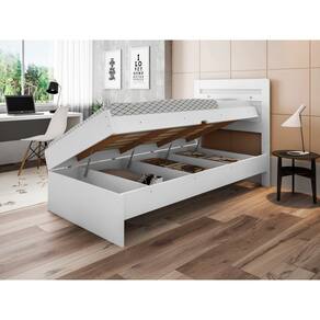 Cama Solteiro Com Bau Framar Larissa Branca Laqueada Mdf/Mdp