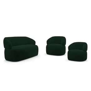 Kit 02 Poltronas Giratória e 01 Sofá Orgânico Glee 02 Lugares 140cm Veludo Verde Escuro - Desk Design