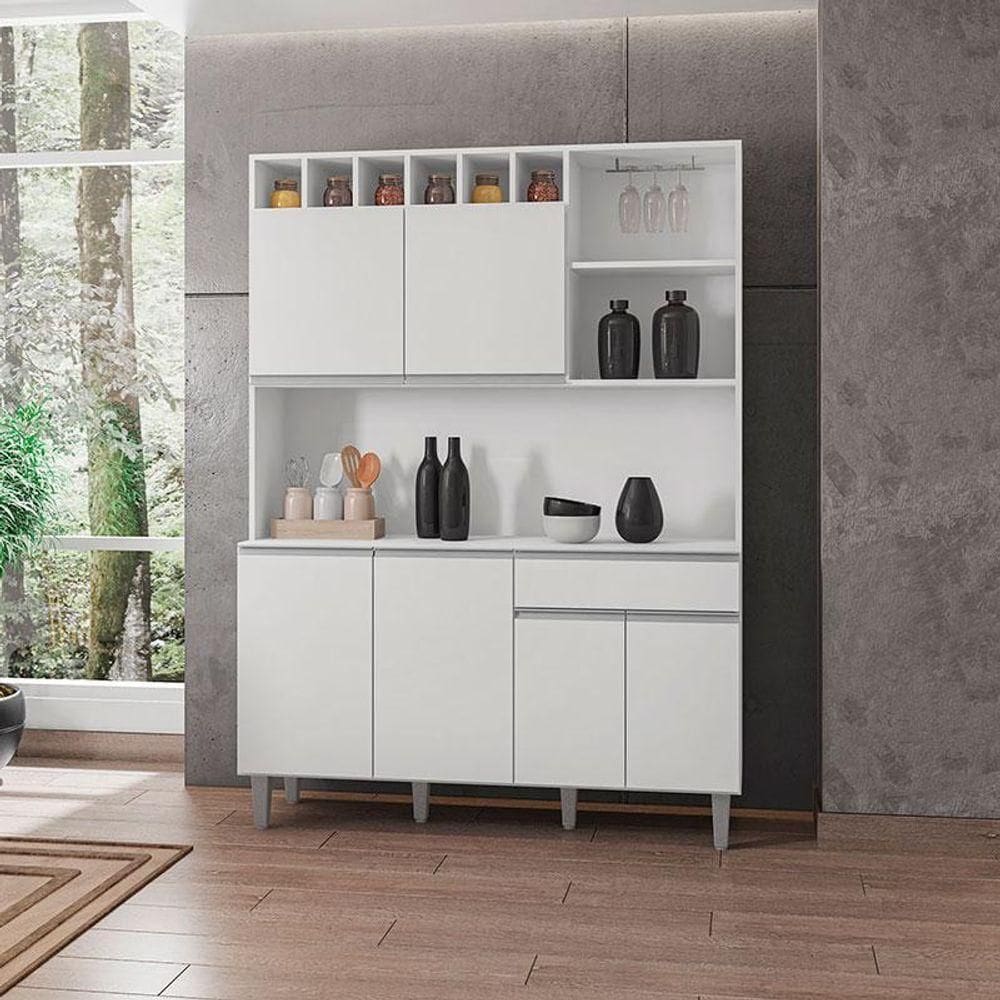 Armário Para Cozinha Ambiente Kit Alice Branco Brilho - Ajl