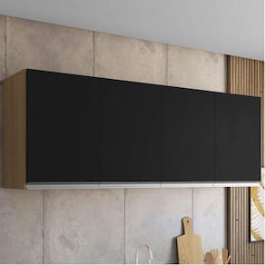 Armário Aéreo Para Cozinha Ambiente Andréia 4 Portas 150 Cm Amendoa Preto - Ajl