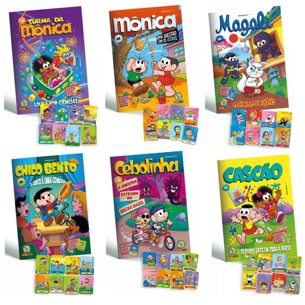 Kit 6 Gibis Turma da Mônica + 48 Cards Jogos do Limoeiro