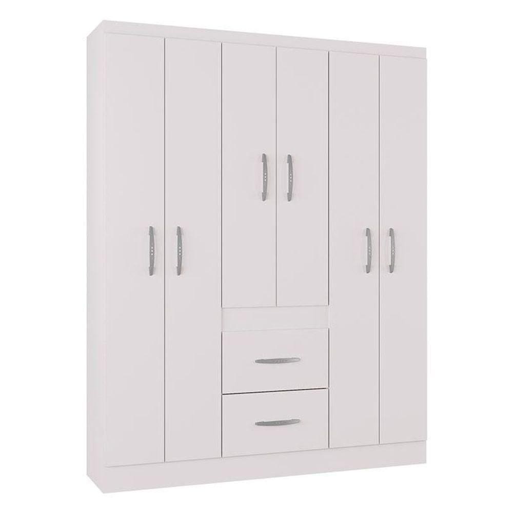 Guarda Roupa Casal Milão 6 Portas Branco Brilho - Poquema