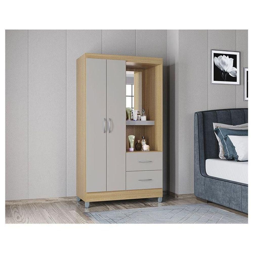 Guarda Roupa Solteiro Ambiente Cordoba 2 Portas Damasco Off White - Poquema