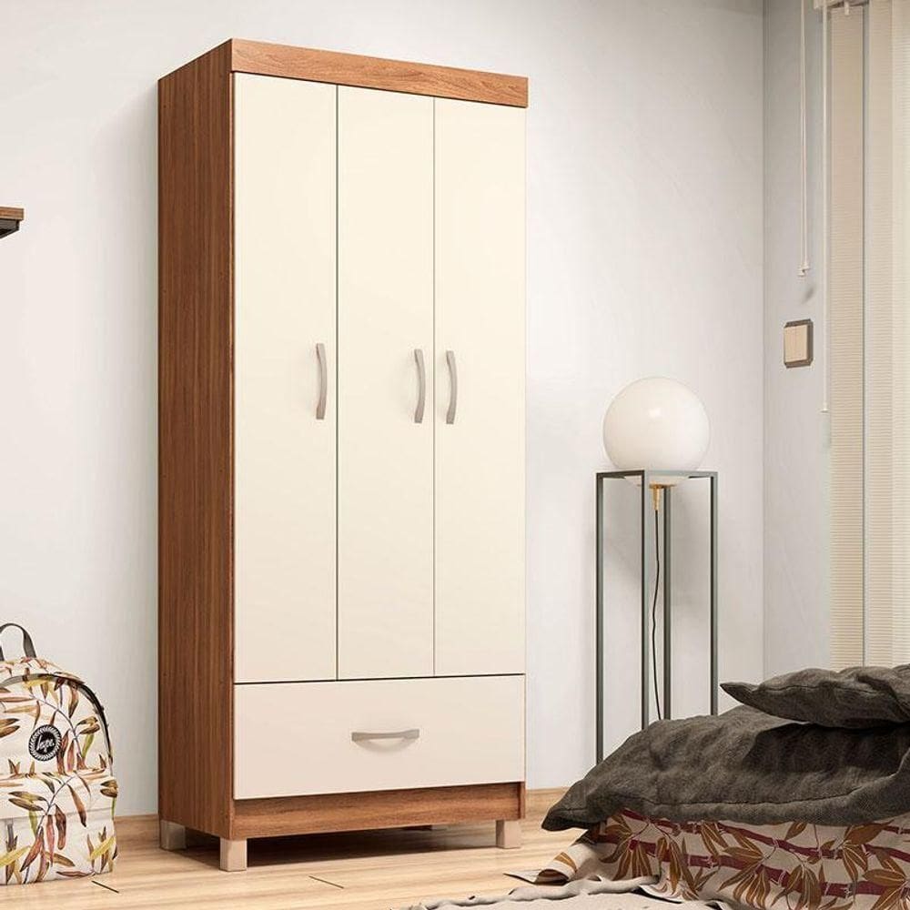 Guarda Roupa Solteiro Ambiente Prince Amêndola Touch Off White - Demóbile