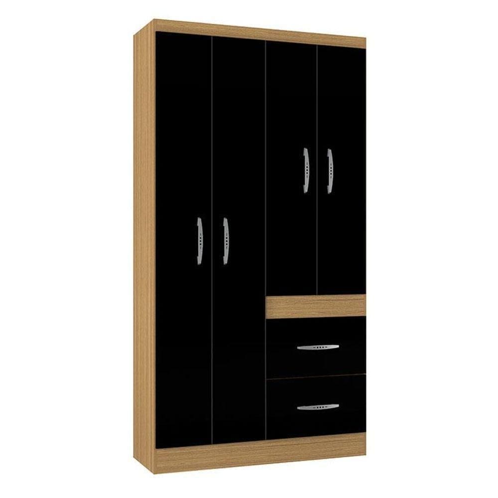 Guarda Roupa Solteiro Milão 4 Portas Damasco Preto - Poquema