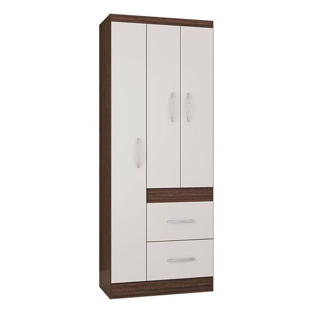 Guarda Roupa Solteiro Milão 3 Portas Chocolate Off White - Poquema