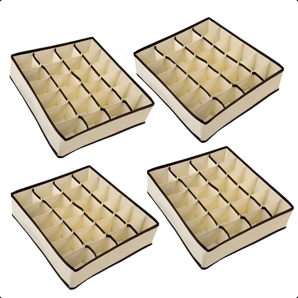 Organizador Para Gaveta Guarda Roupa 24 Divisões Bege Kit 4