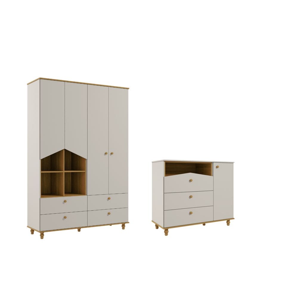 Guarda Roupa e Comoda Bebe Permobili Retro Casinha MDF