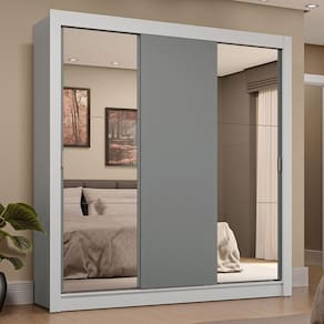 Guarda-Roupa Casal 3 Portas de Correr com Espelhos 4 Gavetas Branco/Cinza Sublime Plus Madesa