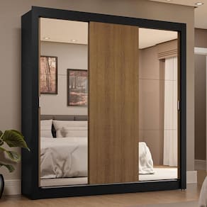Guarda-Roupa Casal 3 Portas de Correr com Espelhos 4 Gavetas Preto/Rustic Sublime Plus Madesa