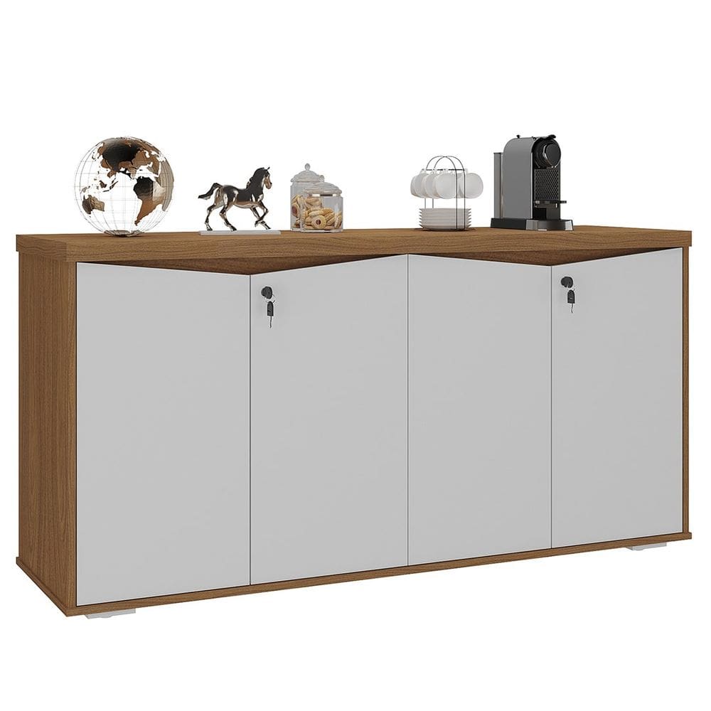 Balcão para Escritório com Chave 148cm Corp A06 Freijó/Branco - Mpozenato