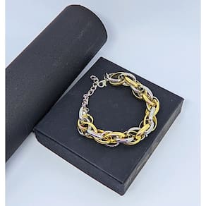 Pulseira Feminino Corrente grossa elos Oval mix Dourado com Prata Folheado Ouro e Prata Luxo Lançamento 2024 Moda