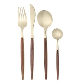 Faqueiro 24 Pçs Inox e Estampa de Madeira Organic Dourado