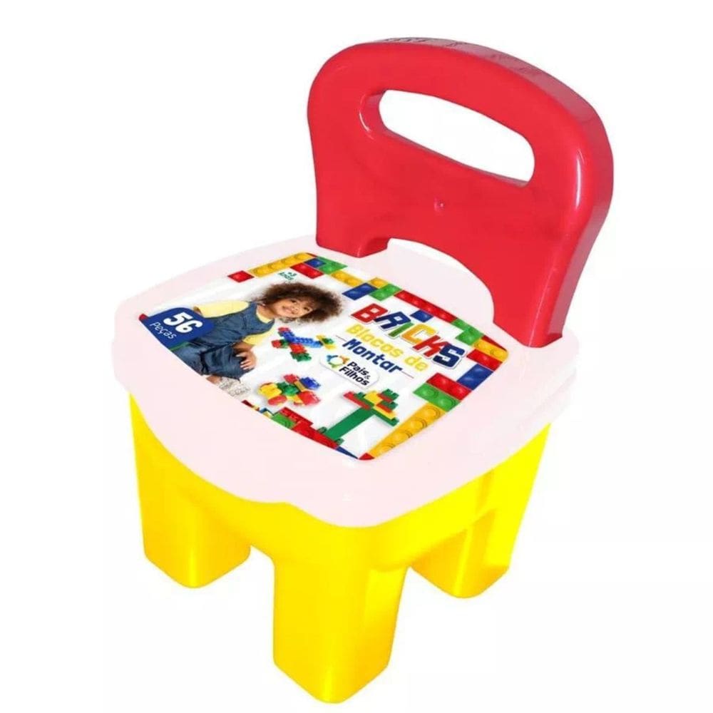 Cadeirinha Bricks 56 Peças de Encaixe Didático Auxilia na Coordenação Motora Infantil Pais & Filhos