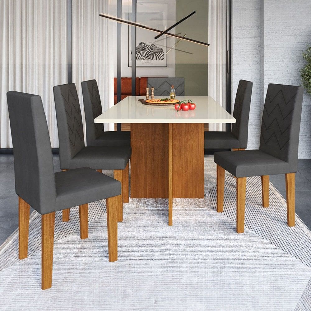 Mesa Jantar 6 Lugares Miami Freijo/Off White/Grafite - Indekes