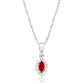 Colar Feminino Prata 925 Yoni Pedra Vermelha Zircônia 45cm