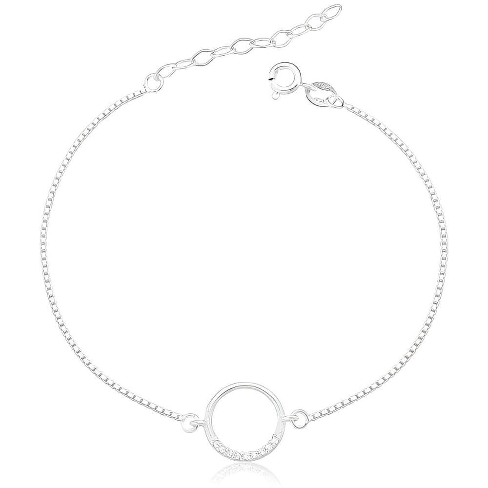 Pulseira Feminina Circulo Camery Cravejado Em Prata 925 Luxo
