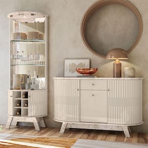 Aparador para Sala Buffet Ambiente Monza e Cristaleira Marina Calacata Off White – Madetec