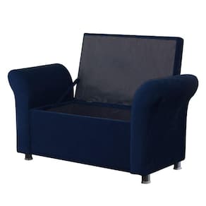 Recamier Baú Sapateira Louis 140x Suede Azul Marinho - Majú Deor
