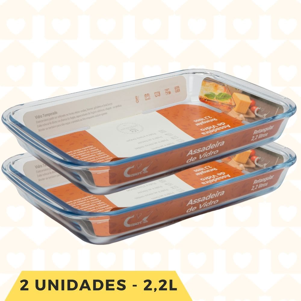 Jogo 2 Forma Retangular Vidro 2,2 L Bolo Lasanha Panqueca