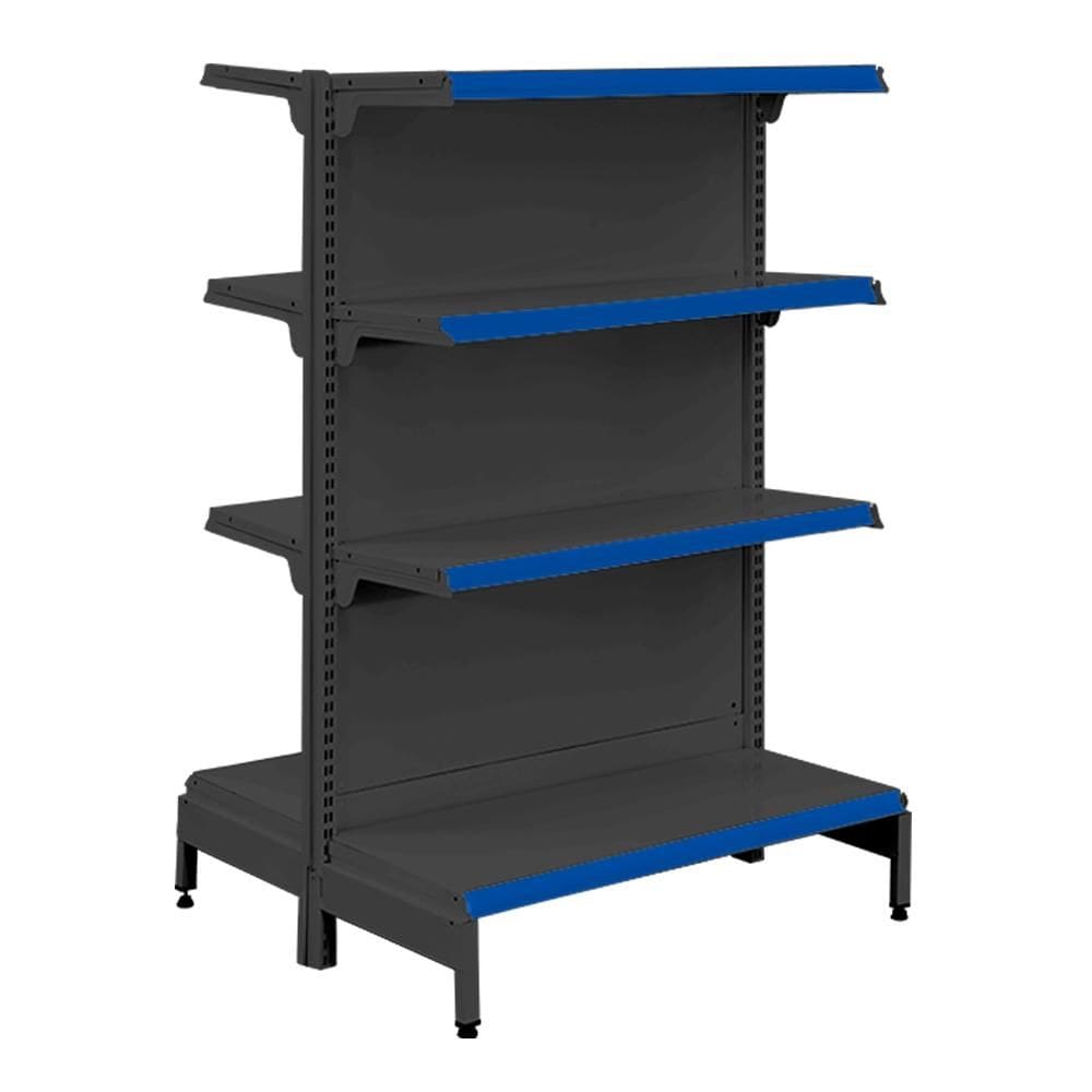 Gôndola Prateleira Preta 4 Níveis 40x30 New Plus 1,40 Central Inicial pe Azul - Sa Gôndolas