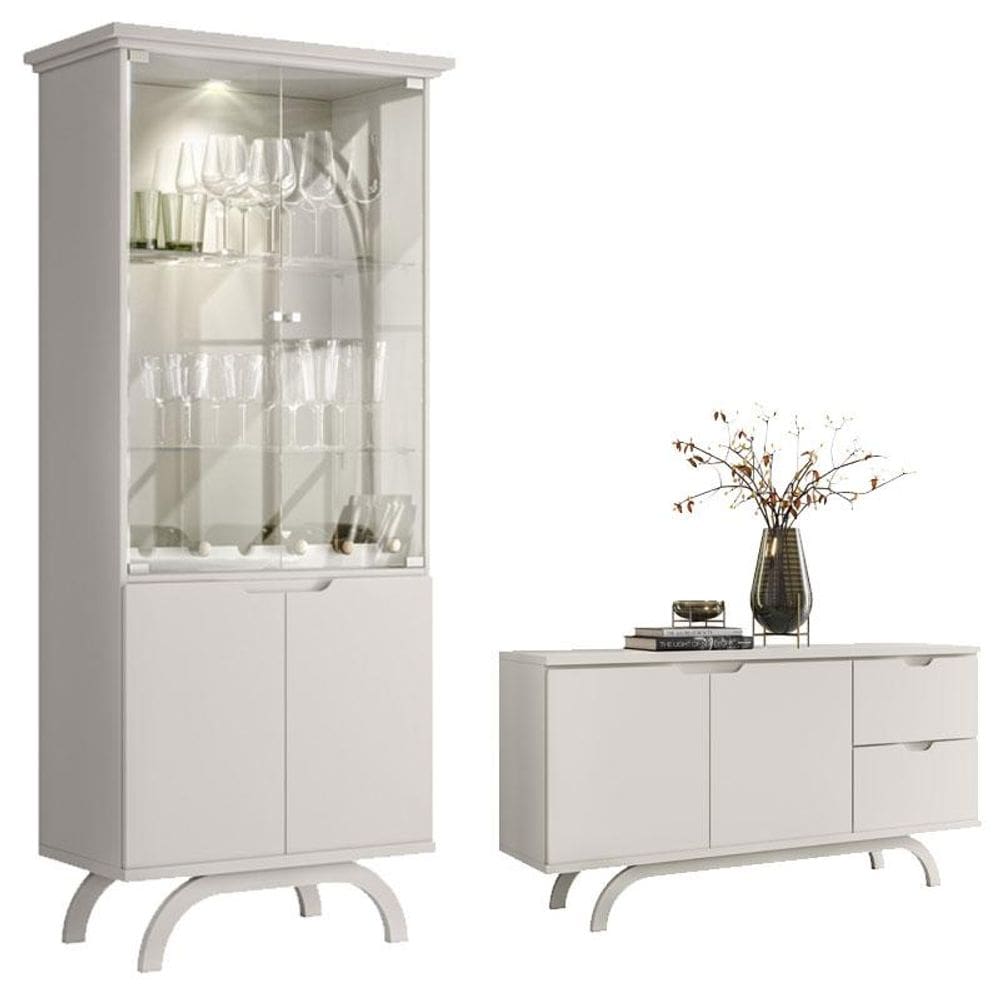 Cristaleira e Aparador Buffet Vicenza Off White - New Ceval