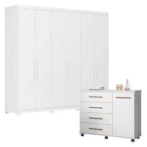 Cômoda Flora e Guarda Roupa Casal Venice 62080PE Branco Brilho com Pés - Demóbile
