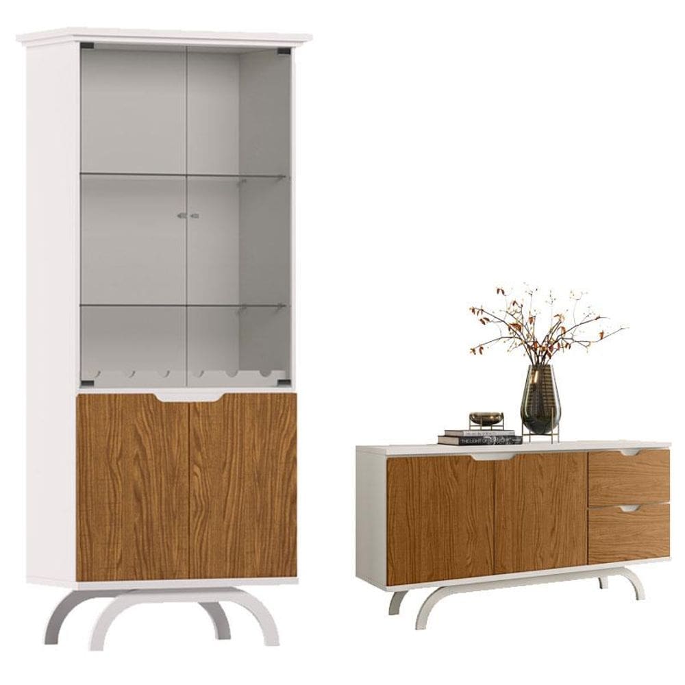 Cristaleira e Aparador Buffet Vicenza Off White Ype - New Ceval