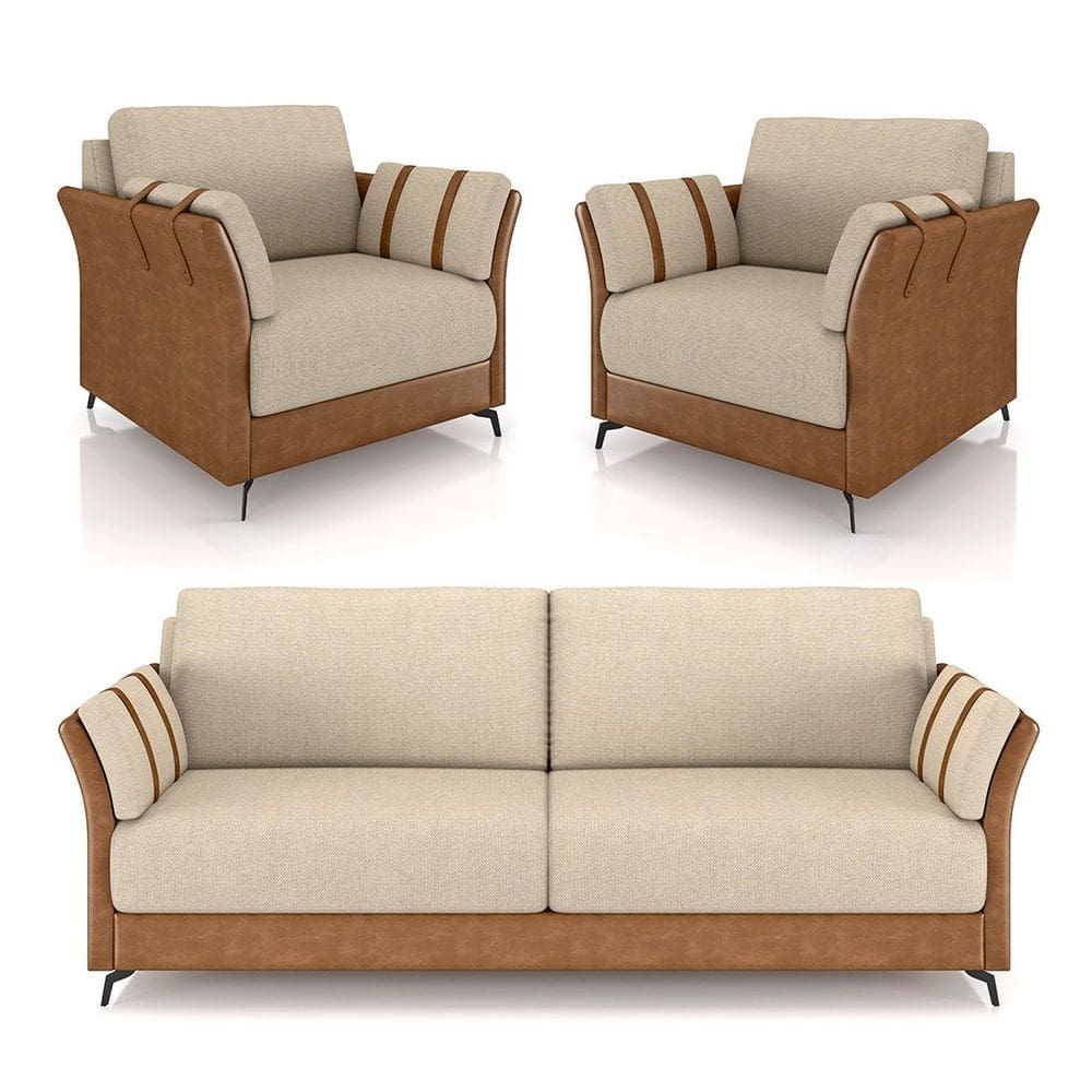 Sofá 2 Lugares 164cm e 2 Poltronas Solaro M22 Linho Bege/Marrom - Mpozenato