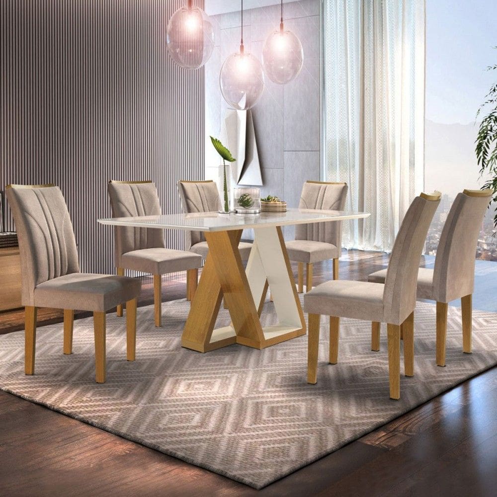 Mesa de Jantar 6 Cadeiras Laguna Chocolate/Off White/Suede Pena - Cel Móveis