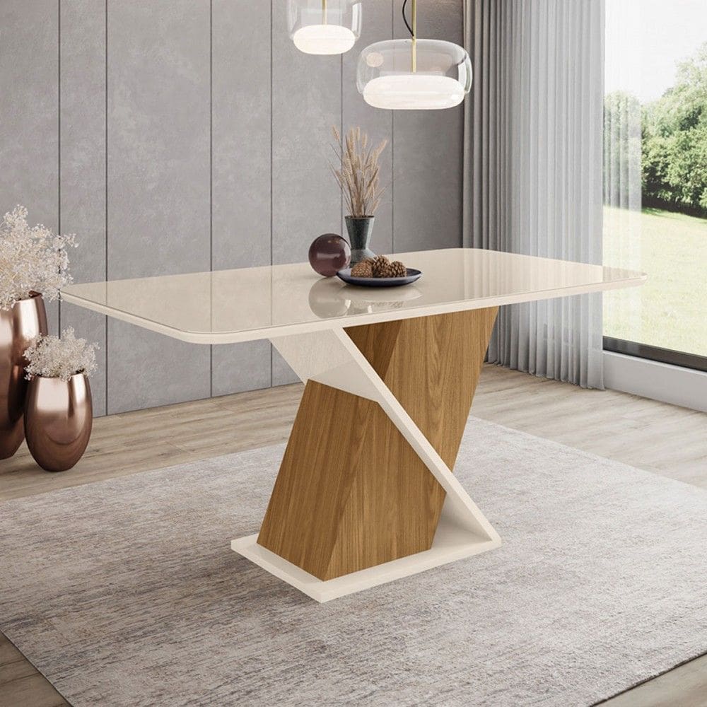Mesa de Madeira Epic com Vidro Sc27 Nature/Off White - Henn