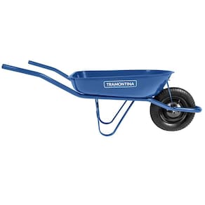 Carrinho De Mão Tramontina Caçamba Redonda Metalica Azul 50 L, Braço Metalico E Pneu Com Camara