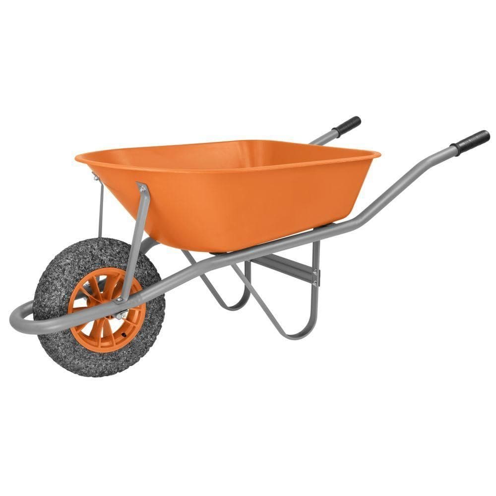 Carrinho De Mão Tramontina Com Caçamba Funda Plástica Laranja 55 L, Braço Metálico E Pneu Maciço