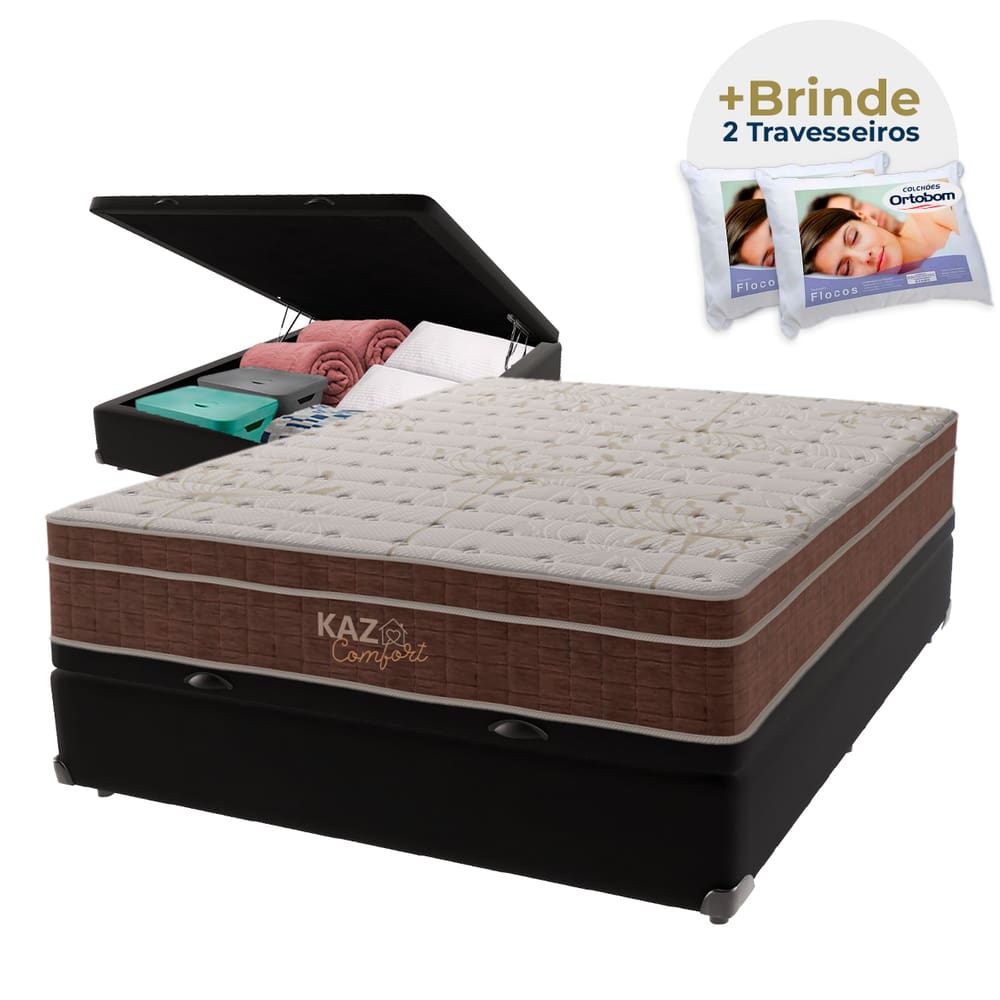 Cama Box Baú e Colchão Kaza Comfort de Molas Ensacadas