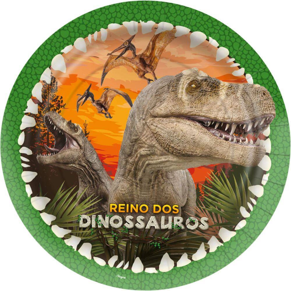 8 Pratos Redondo Festa Decoração Dinossauro