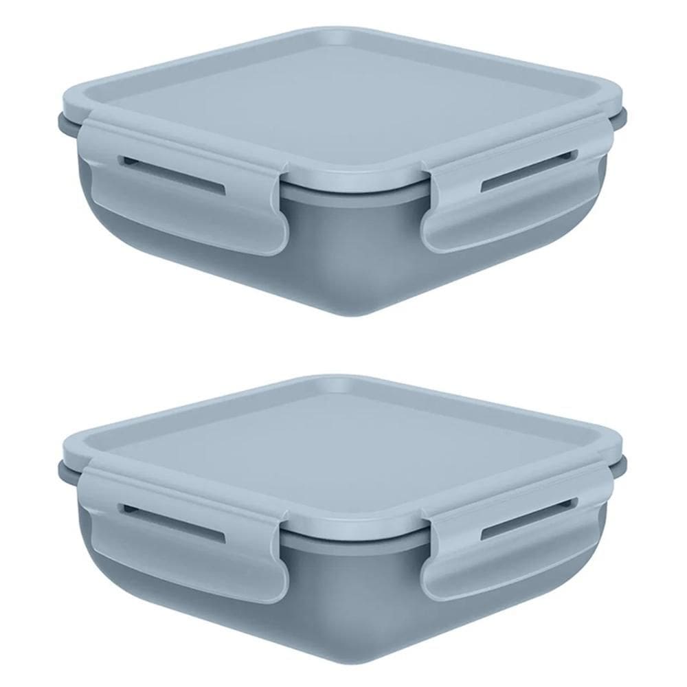 Marmita Hermética Micro-ondas OU Quadrada 2un Marmitou Azul