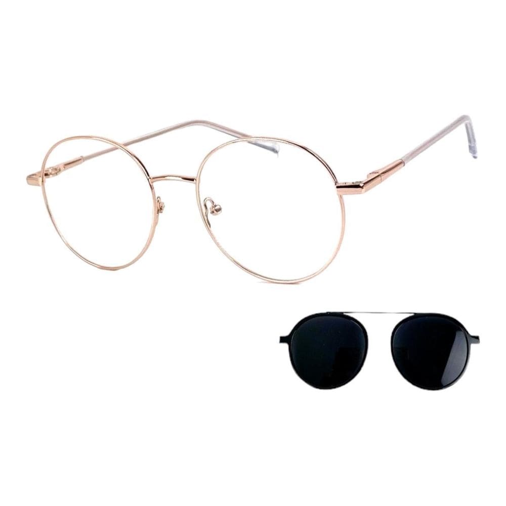 Armação Óculos Grau Masculino Redondo 2 Em 1 Harry Rose Gold