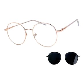 Armação Óculos Grau Masculino Redondo 2 Em 1 Harry Rose Gold