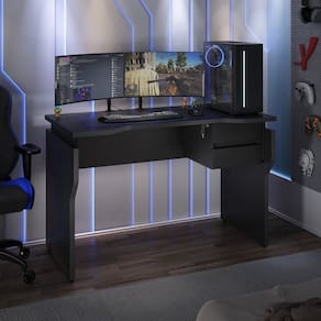 Kit 2 Peças com Escrivaninha Gamer com 6 Opções de Altura e Gaveteiro Suspenso Preto