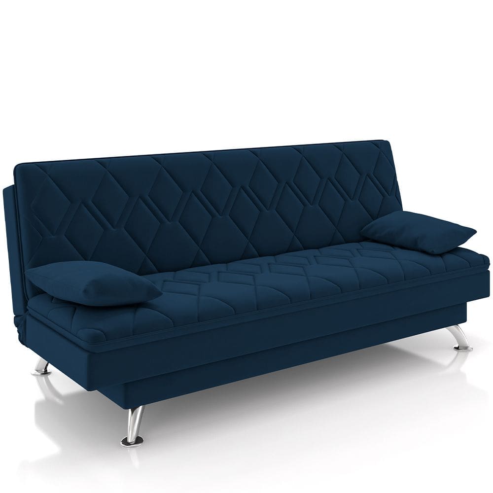 Sofá Cama para Sala de Estar Quarto 193cm Lia M03 Veludo Azul Marinho - Lyam Decor