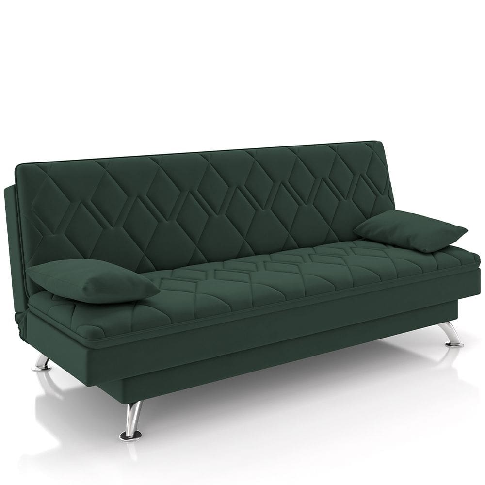 Sofá Cama para Sala de Estar Quarto 193cm Lia M03 Veludo Verde Musgo - Lyam Decor