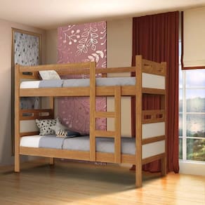 Beliche De Solteiro Com Grade De Proteção E Escada Com 2 Colchões Nature Off White Romo Jm Mó
