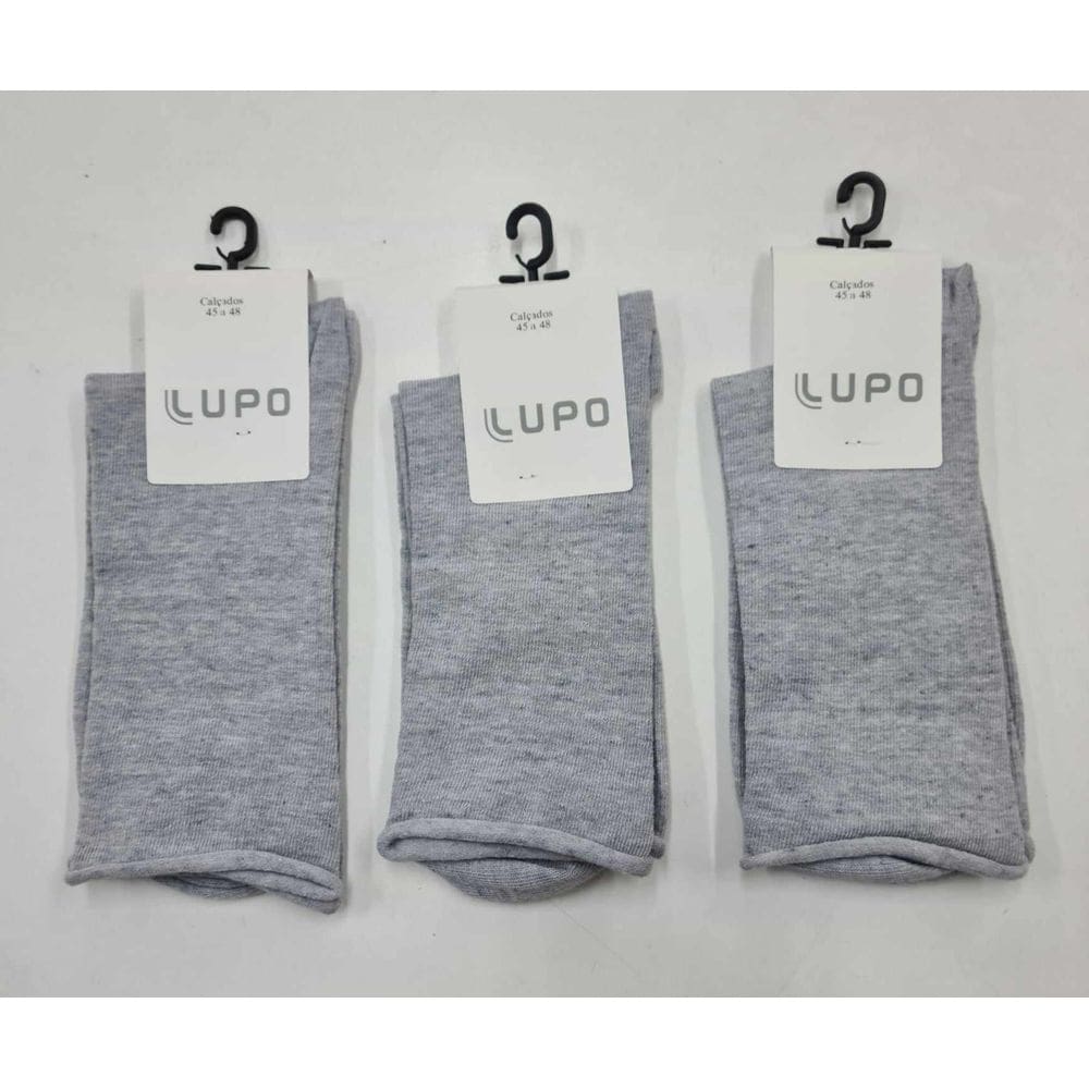 Kit 3 Pares Meia Sem Punho Cinza Unissex Algodão Lupo 1275-011.Tamanho 45 a 48.