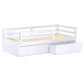 Cama Solteiro Dreams Com 02 Gavetas E Grade De Proteção Madeira Maciça Branco Megamobilia